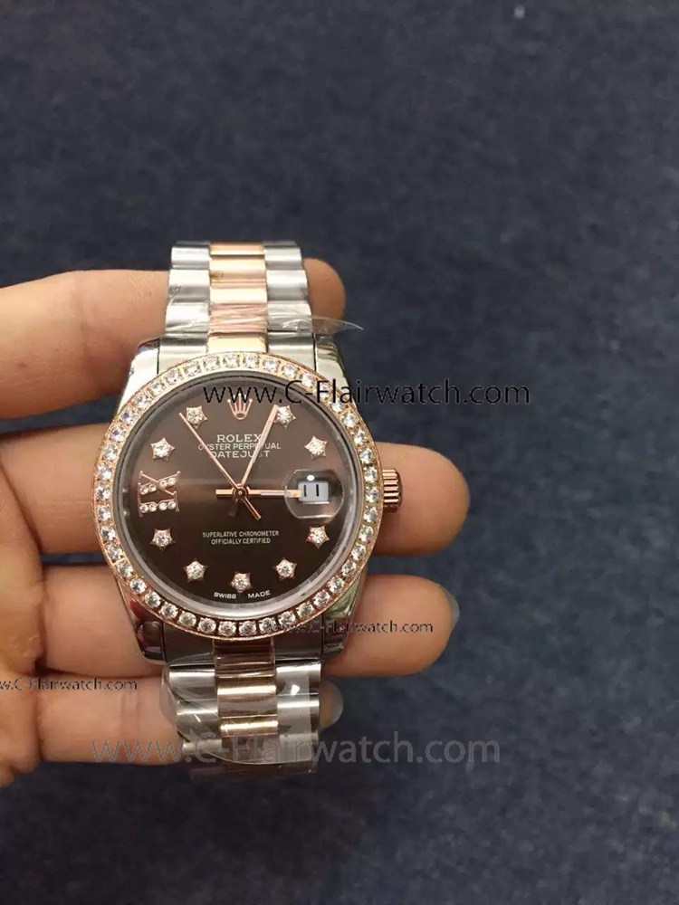 Replica Rolex Datejust Watch Two Tone Diamond Bezel